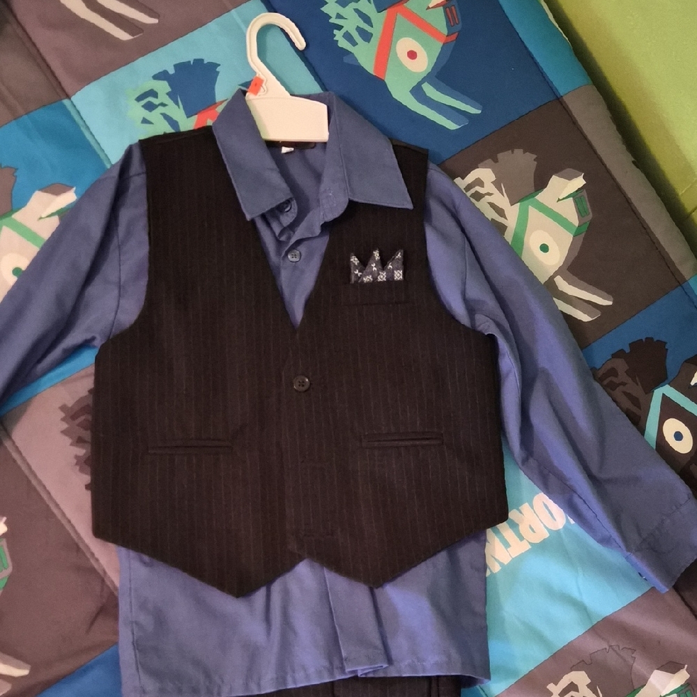 Blue Shirt with Black Pinstripe Vest Set